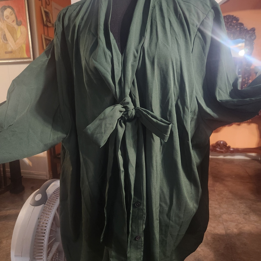 Roaman's Dark Green Blouse with Tie Front.